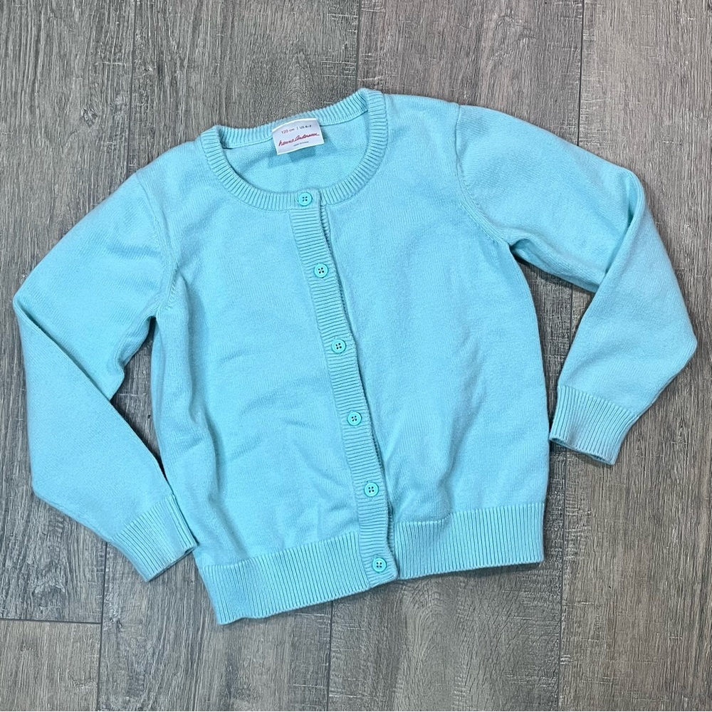 Hanna Anderson Aqua Blue Button Cardigan Girls 6-7